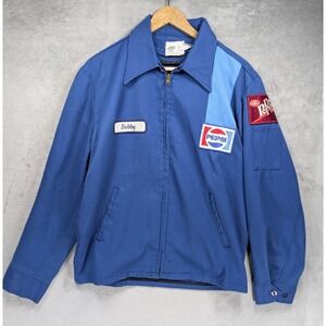 Vintage Union Made Pepsi Jacket Sz 38 Med Blue Full Zip Riverside Flexbac USA